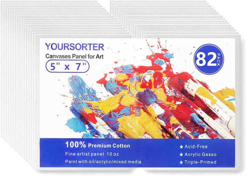 YOURSORTER Small Canvases for Painting 5x7 inch, 82 Pack Bulk Painting Canvas Boards for Novices & Artists, Gesso Primed Acid-Free 100% Cotton, Mini Blank Canvas Panels for Oil, Watercolor, Acrylic - Image 1